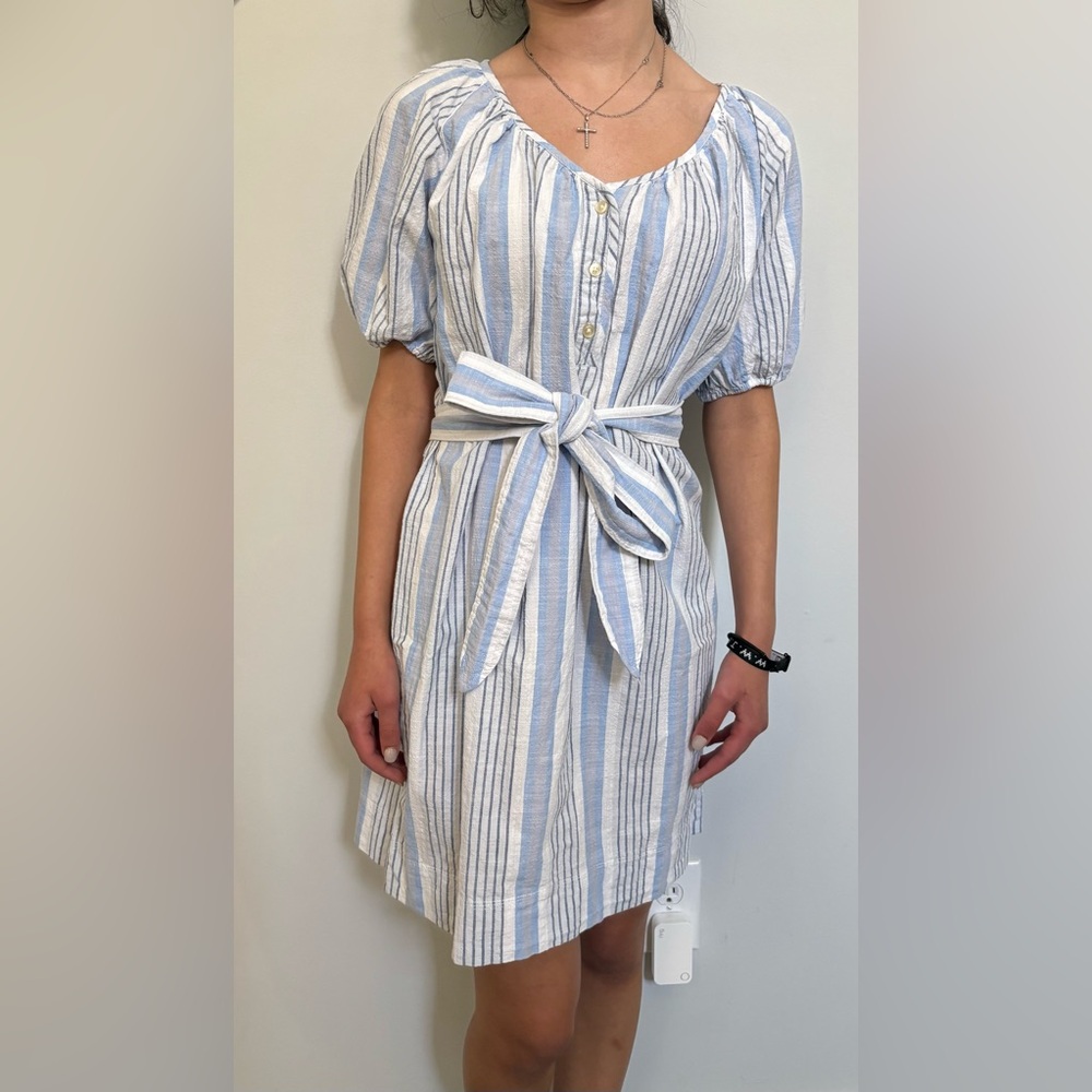 Chic Blue and White Striped Midi Dress
